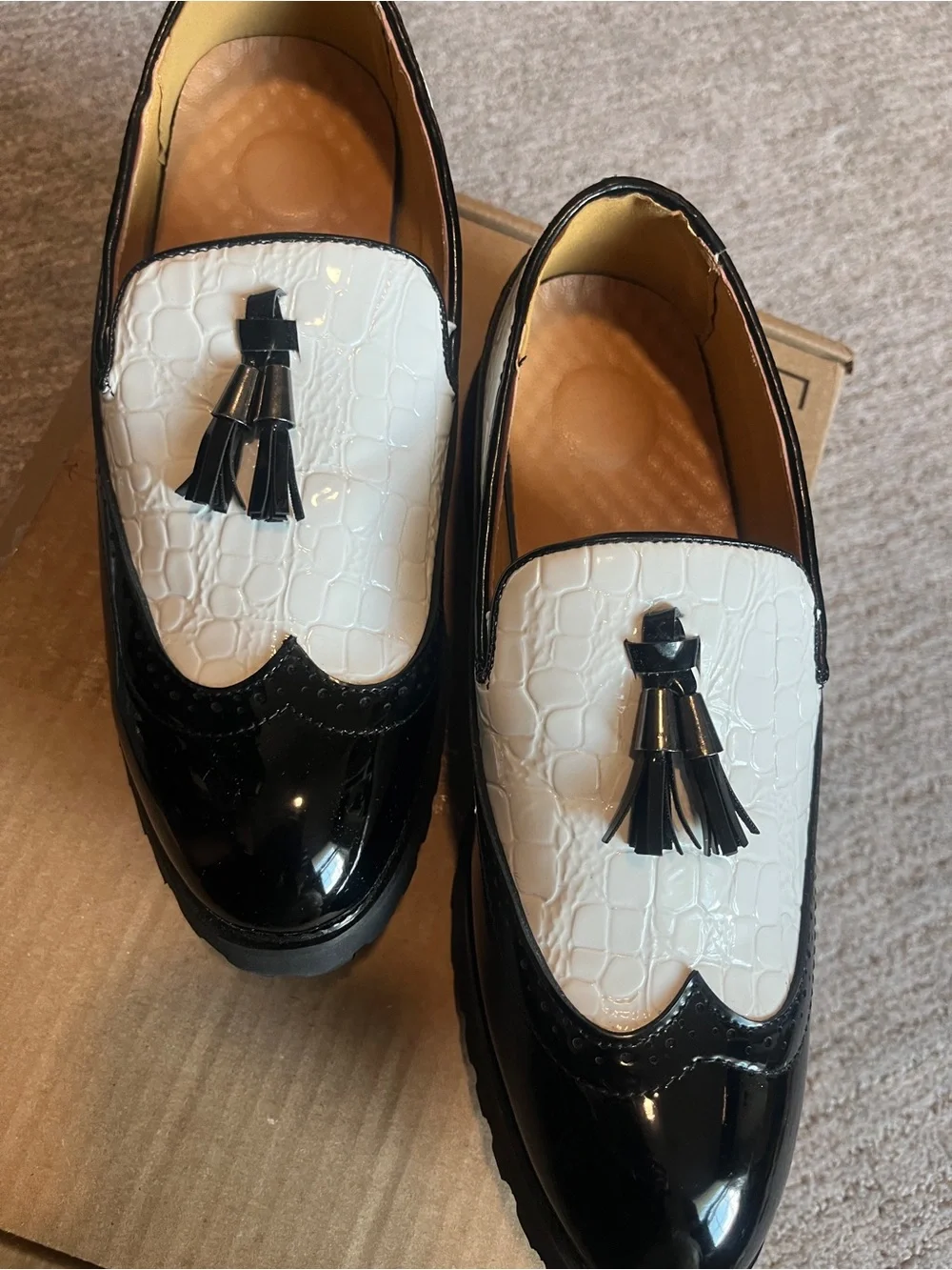 Men's Tassel Loafers Leather Wingtip Brogue Dress Shoes Casual Slip-On Business